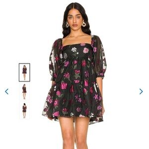 Amanda Uprichard Theodora puff Tulle Dress Bordeaux XS ruffle floral mini dress